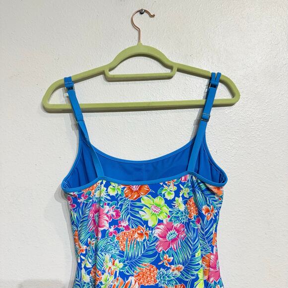 Into the Bleu by Amerex Blue Floral One Piece Swimsuit Dress Sz 10 NWT - Picture 5 of 11